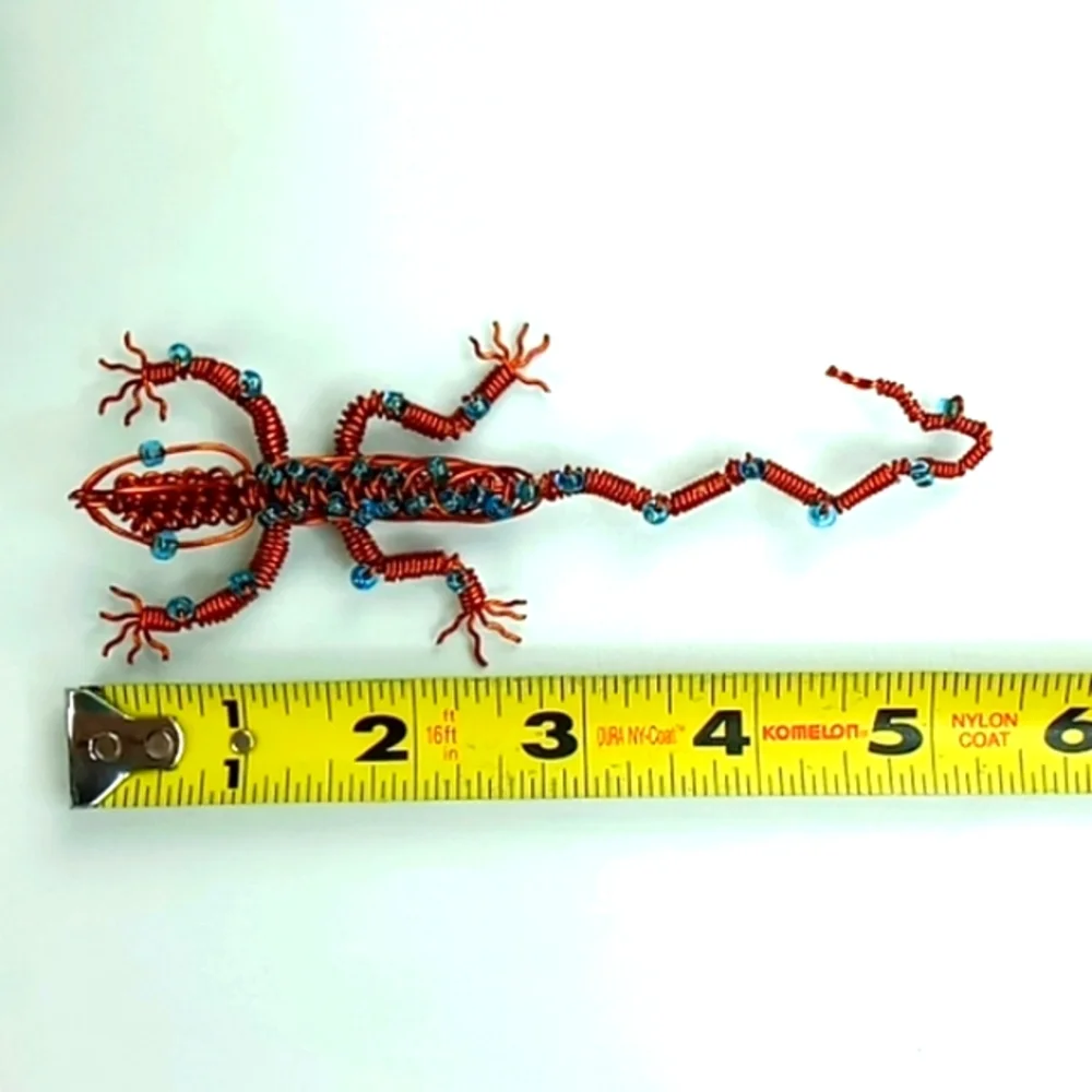 Handmade Copper Wire Lizard Gecko Pin Brooch With Beads - Picture 5 of 7
